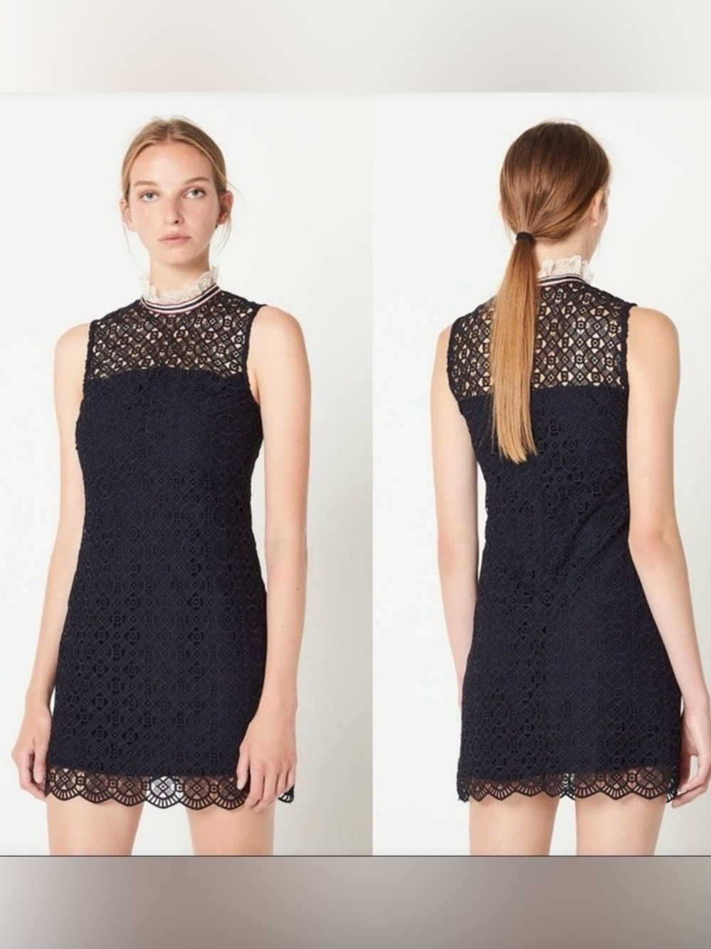 Sandro Paris Dovera Navy Lace Eyelet Mini Dress Size 38/6